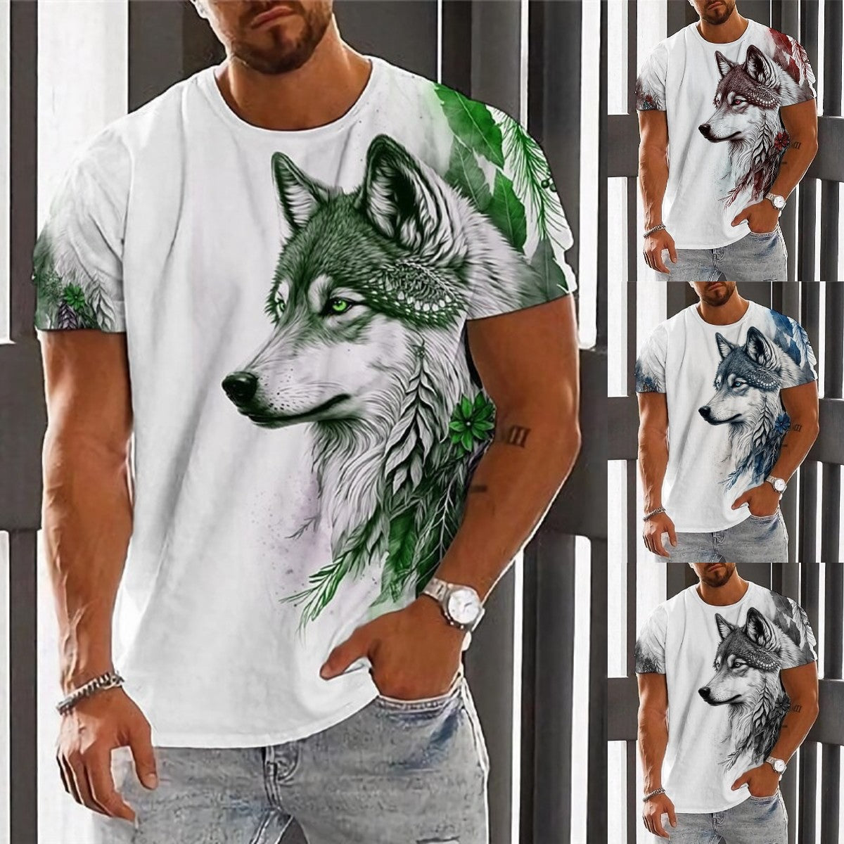 💥👕【2XS-6XL】🌹🏆Ljetni novi proizvod 2025. - Muška majica kratkih rukava s printom vukova - Pamuk ugodan za kožu, mekan i prozračan