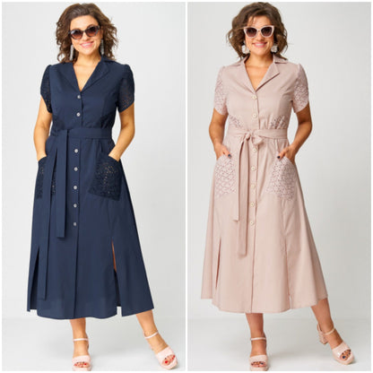 💞✨【Novo za ljeto🔥】【S-5XL】2025 Modna ležerna, visokokvalitetna pamučna, lanena košulja s ovratnikom i duga suknja