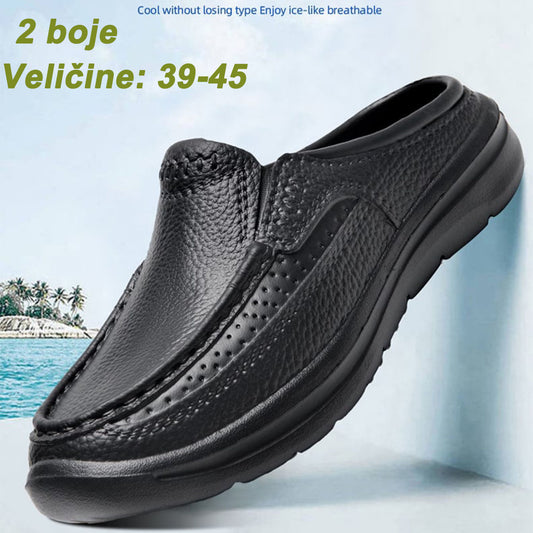 🔥50% popusta👞【39-45】Nove ljetne udobne prozračne muške papuče od prave kože, ručno izrađene, s debelim potplatom