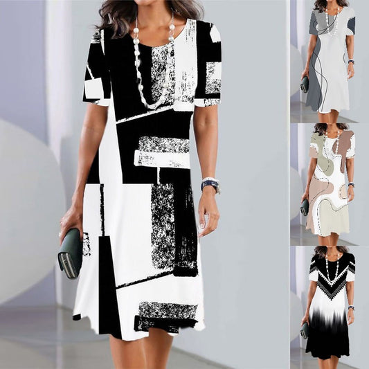 ✨👗【Kupi 1, dobiješ 1 gratis🔥】【XS-5XL】2025 nova plus size ženska haljina s printom i okruglim izrezom, ležerna i prozračna.